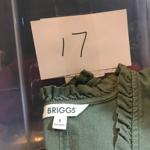 BBriggs Short Dress Size S Green Linen Blend Sleeveless Ruffled V-Neckline - Picture 11 of 11